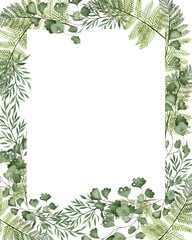 Beautiful Watercolor card with different  ferns.