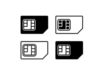SIM card icons set. Subscriber Identification Module. Micro card for phone. Nano card for mobile communication. Isolated raster illustration on white background.