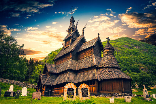 June 13th 2016, Norway, Borgund - Stave Church - famous landmark and example of unique medieval architecture, Scandinavia.