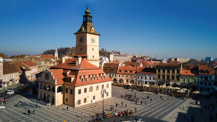 Fototapeta premium Aerial drone view of The Council Square in Brasov, Romania