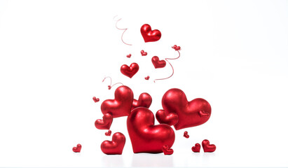 Beautiful hearts on white background for happy valentines day, 3D Rendering