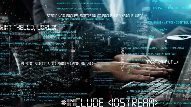 Conceptual programming and coding of future software . 3D render computer graphic .