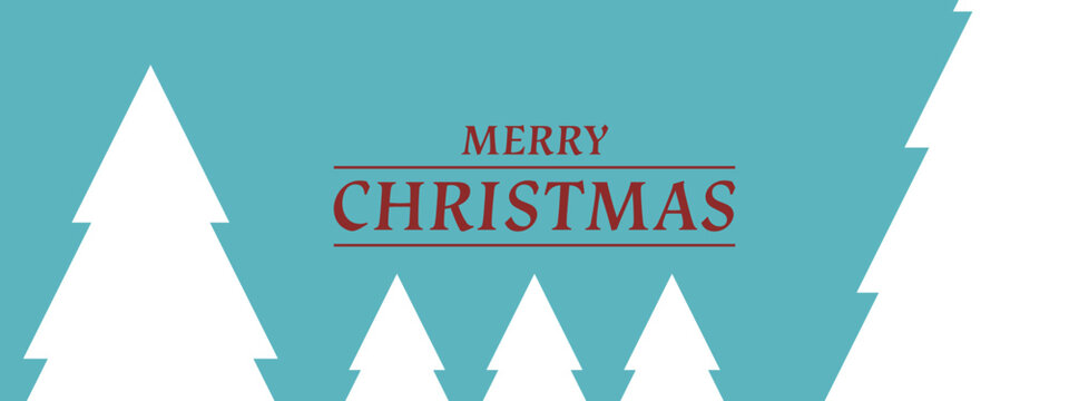 Christmas card on blue background. Merry christmas text with white christmas trees, Vector