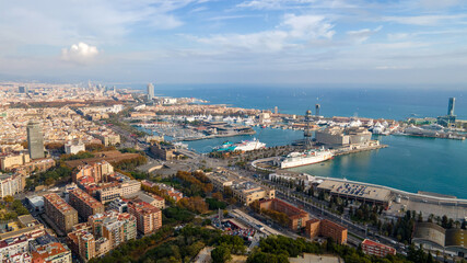 Aerial drone view of Barcelona, Spain