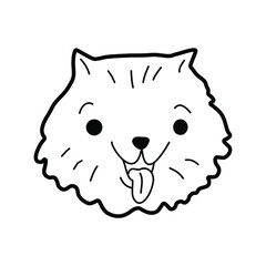 Pomeranian Dog face doodle. Dog puppy hand drawn. Cute Pomeranian head. Stock vector black and white coloring illustration.
