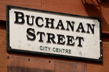 Obraz premium Old traditional street name sign for buchanan street in Glasgow Scotland