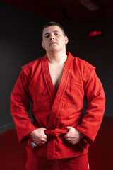 Martial arts fighter in red kimono