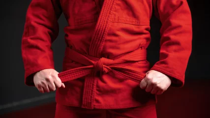 Fotobehang Martial arts fighter in red kimono © frimufilms