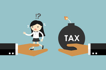 Business concept, Business woman is running from tax. Vector illustration.
