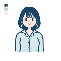 オープンカラーシャツを着た若い女性のバストアップカット