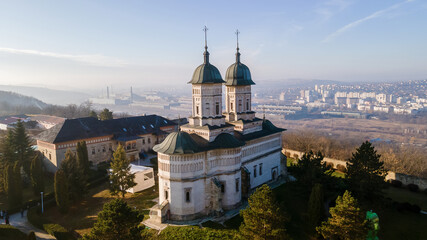 Fototapeta na wymiar Aerial drone view of the Cetatuia Monastery in Iasi, Romania
