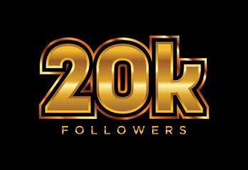 3d golden 20k followers social media celebration design. Vector illustration