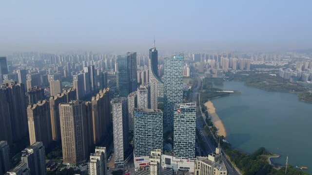 aerial photography hefei city architecture landscape skyline