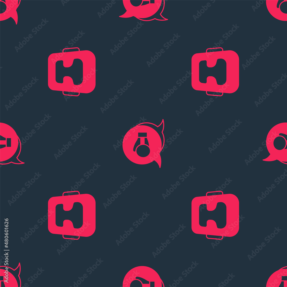 Poster set boxing helmet and glove on seamless pattern. vector