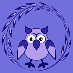cartoon styled owl, drawing of a child. Design element. Birds - stylization