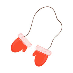 Red winter mittens. Flat illustrations isolated on white background.