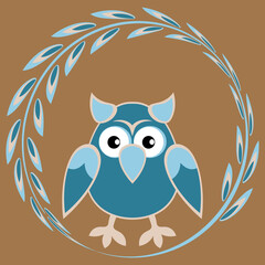 cartoon styled owl, drawing of a child. Design element. Birds - stylization