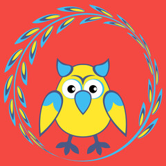 cartoon styled owl, drawing of a child. Design element. Birds - stylization