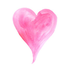 Pink heart with sequins, painted in watercolor on a white background. Blank for postcards, scrapbooking and wedding decoration. A heart on Valentine's Day.