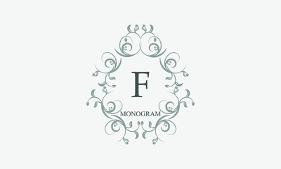 Decorative monogram with the initials F. Logo template with exquisite elements and floral ornaments for restaurants, clubs, boutiques, cafes, hotel cards. Business style and brand of the company.