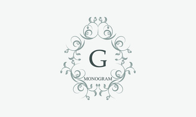 Decorative monogram with the initials G. Logo template with exquisite elements and floral ornaments for restaurants, clubs, boutiques, cafes, hotel cards. Business style and brand of the company.