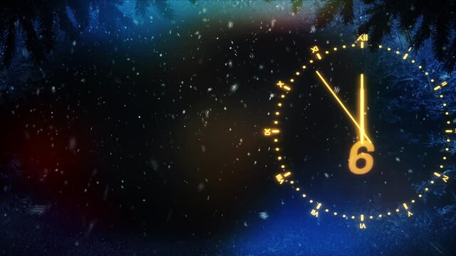 Happy new year festive background concept with a golden clock countdown and fireworks with Happy new year title