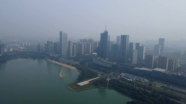 aerial photography hefei city architecture landscape skyline