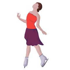 figure skater girl in short Red dress skating vector Illustration on a white background