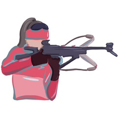 Female biathlon athlete at the shooting rangehand, drawn Illustration