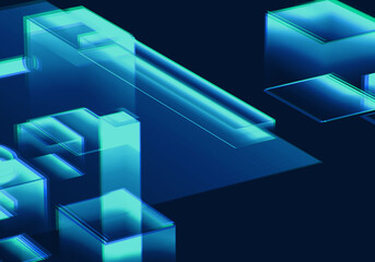 Fototapeta premium Abstract 3d blue blockchain isometric digital technology texture background.
