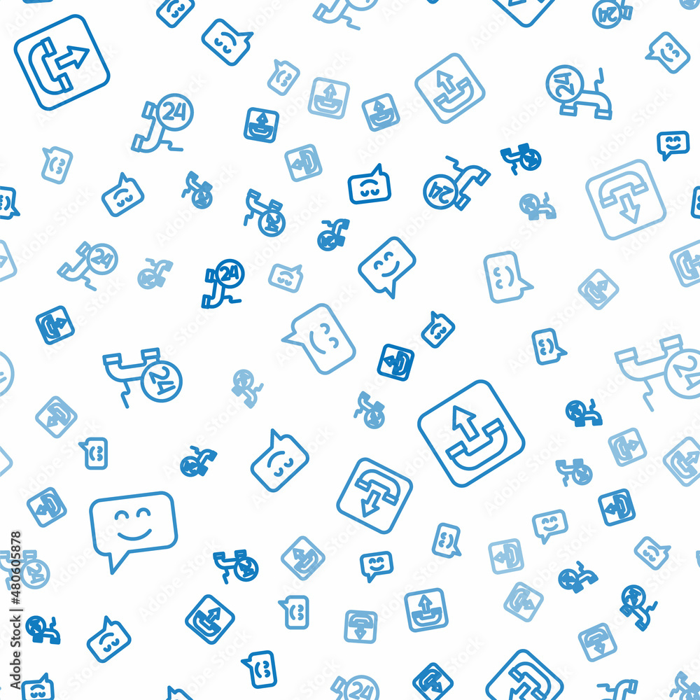 Poster set line smile face, outgoing call phone and telephone 24 hours support on seamless pattern. vector