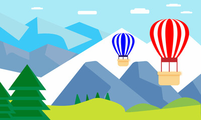 mountain landscape with balloons