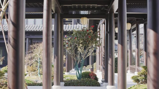empty porch of chinese style courtyard house
