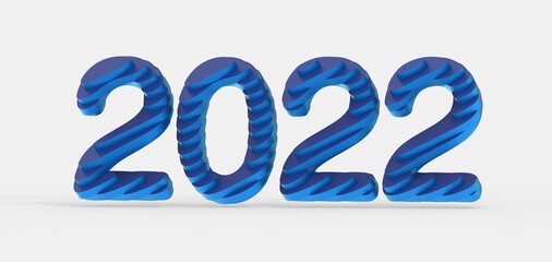 year 2022. 3D illustration numbers isolated white background