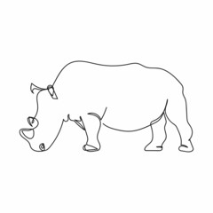 Continuous one simple single abstract line drawing of rhinoceros icon in silhouette on a white background. Linear stylized.