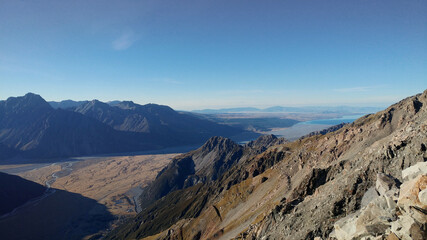 Beautiful mountains and valley of Mount Cook National Park, South Island, New Zealand