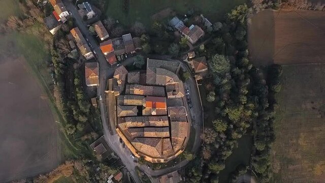 aerial view of the medieval village of Piticchio di Arcevia in the Province of Ancona in the Marche region