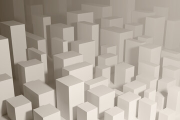 Gray monotonous rectangular buildings within the concrete city. 3D render.