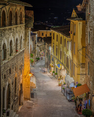 Fototapeta premium Night view of the medieval historic center of Gubbio, Umbria, Italy