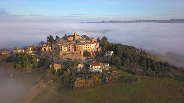 aerial view of the medieval village of Piticchio di Arcevia in the Province of Ancona in the Marche region