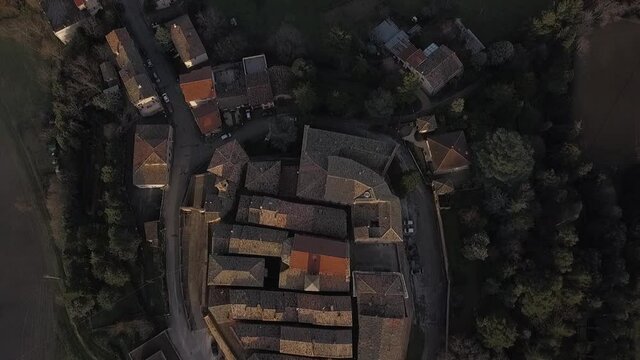 aerial view of the medieval village of Piticchio di Arcevia in the Province of Ancona in the Marche region