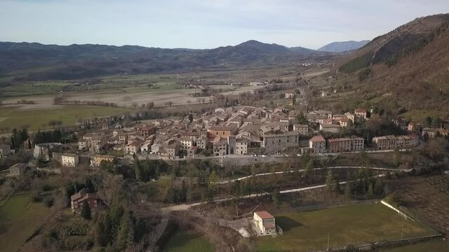 aerial view of the medieval village of Piticchio di Arcevia in the Province of Ancona in the Marche region