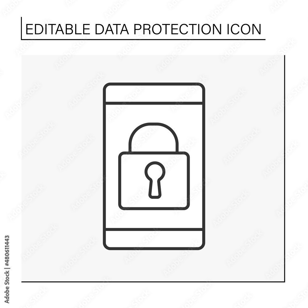 Poster security system line icon. smartphone software. verification. lock on personal information.data prot