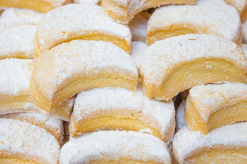 Delicious pastry with icing on top filling the scene