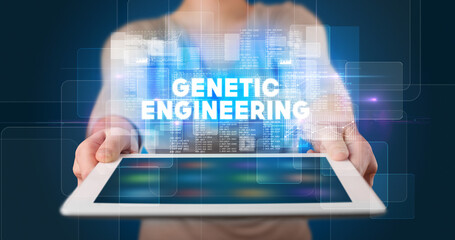 Person holding tablet, technology concept