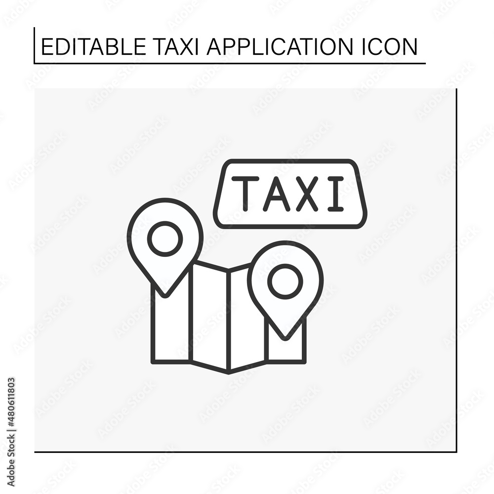 Poster movement line icon. move from one place to another by taxi. map.track location. taxi application con