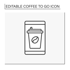  Order line icon. Buying coffee takeaway by mobile phone application. Coffee to go concept. Isolated vector illustration. Editable stroke