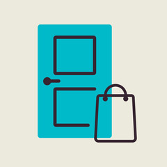 Bag of food in front of the door vector icon