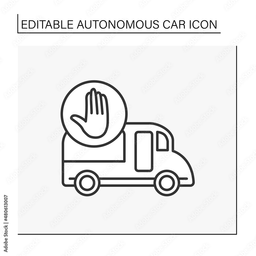 Poster control line icon. car controlled by gestures. stop sign. autonomous car concept. isolated vector il