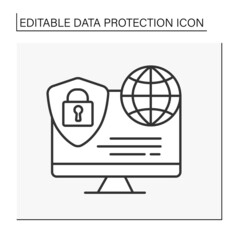 Security system line icon. Software for computers for database protection in global networks. Secure connection. Data protection concept. Isolated vector illustration. Editable stroke
